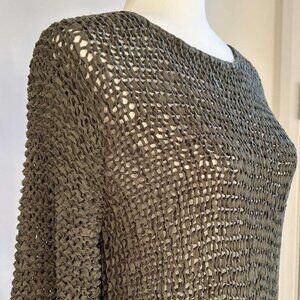 OUI Olive Green Open-Knit Sculptural Tape-Yarn Sweater with Braided Hem – EU M